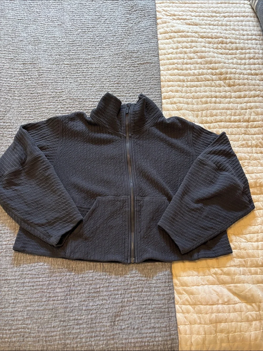Lululemon Textured Black Zip-Front Cropped Jacket